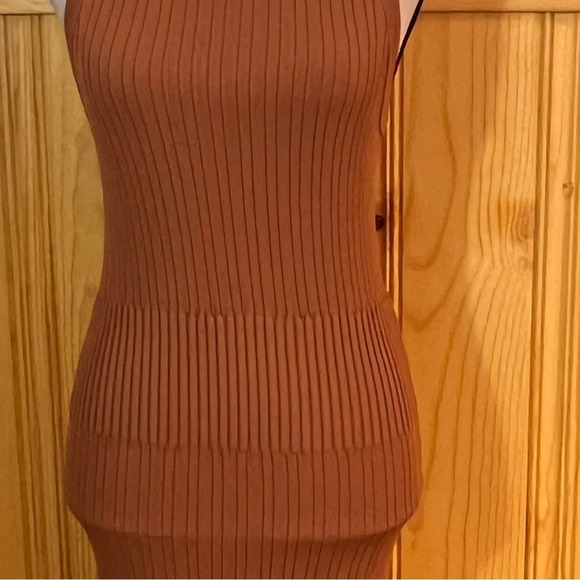 Grey Brown Ribbed Elastic Halter Maxi Dress Sz-XS - Picture 3 of 9